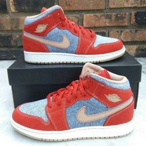 Nike Air Jordan 1 Mid Denim Red Sneakers Shoes